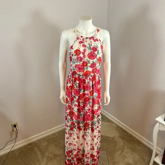 Eliza J pink ,white and red Floral Maxi Dress size 4 - Picture 8 of 12